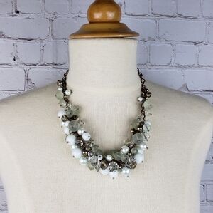 Banana Republic Pearl Crystal Frosted Beaded  Statement Necklace